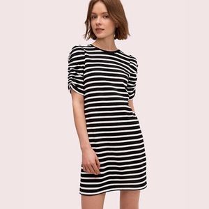 KATE SPADE | Sailing Black Striped Ruched Sleeve Shirt Dress | XS